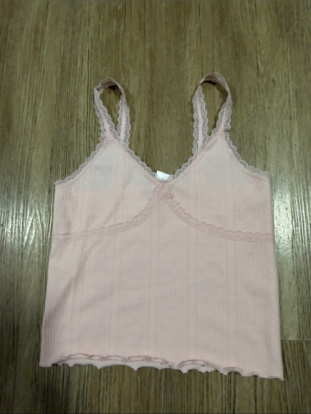 Lace-Trim Ribbed Pink Tank Top M/L